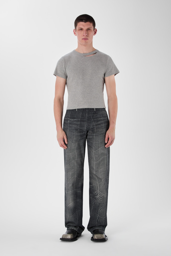 CUT-OUT RIBBED SLIM FIT T-SHIRT Grau meliert