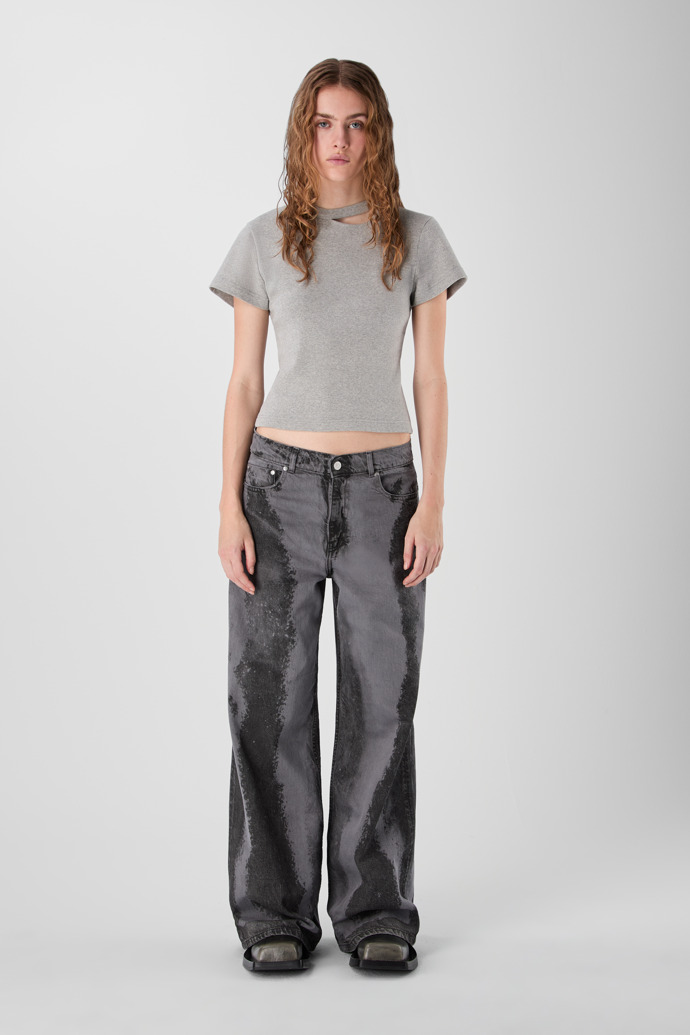 CUT-OUT RIBBED SLIM FIT T-SHIRT gris jaspiat