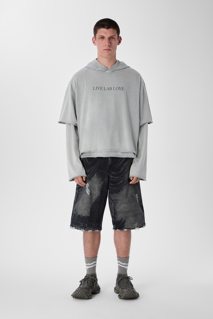 LAYERED JERSEY HOODIE Gris clar