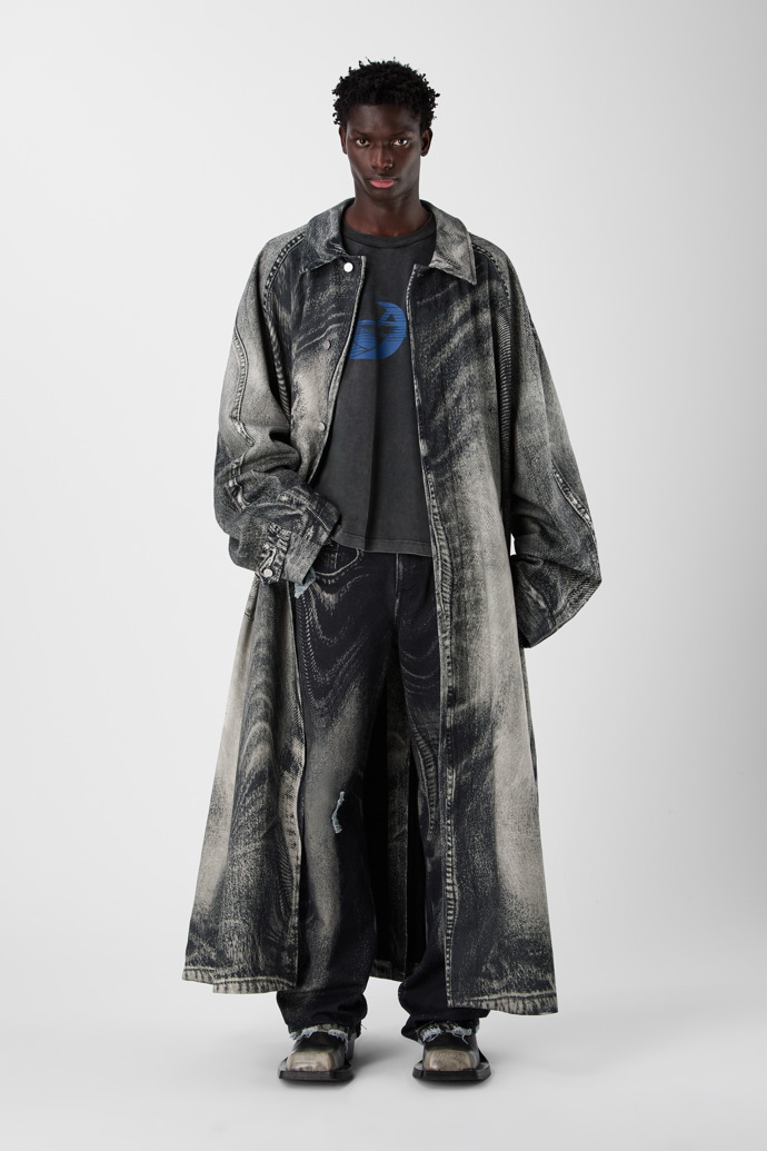 DISTORTED PRINT DENIM CAR COAT NEGRO-Gris