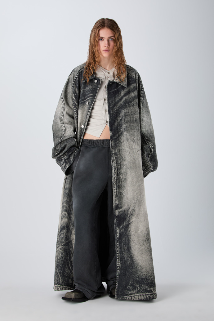 DISTORTED PRINT DENIM CAR COAT BLACK-Gray