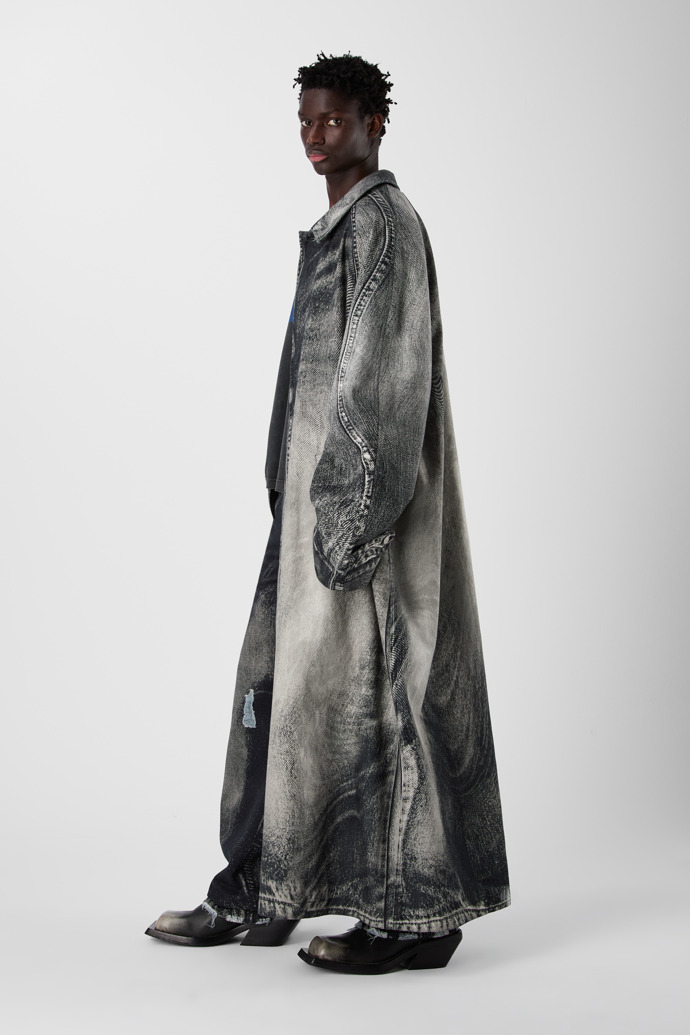 DISTORTED PRINT DENIM CAR COAT NEGRO-Gris
