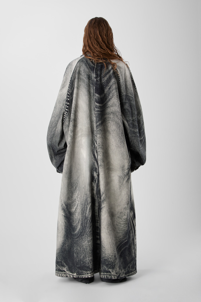 DISTORTED PRINT DENIM CAR COAT BLACK-Gray
