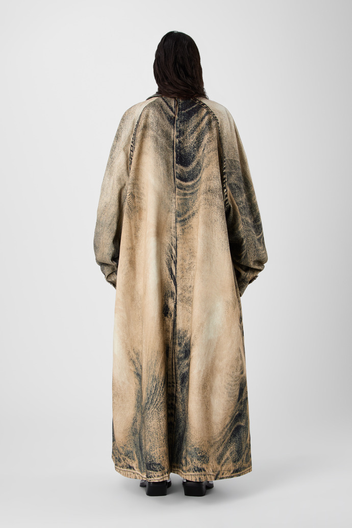 DISTORTED PRINT DENIM CAR COAT BEIGE-BROWN