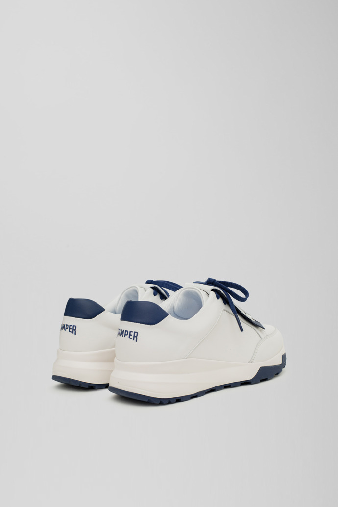 Back view of Spackler White and navy leather golf sneakers
