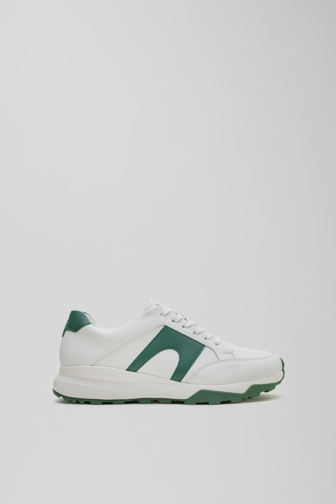 Side view of Spackler White and green leather golf sneakers