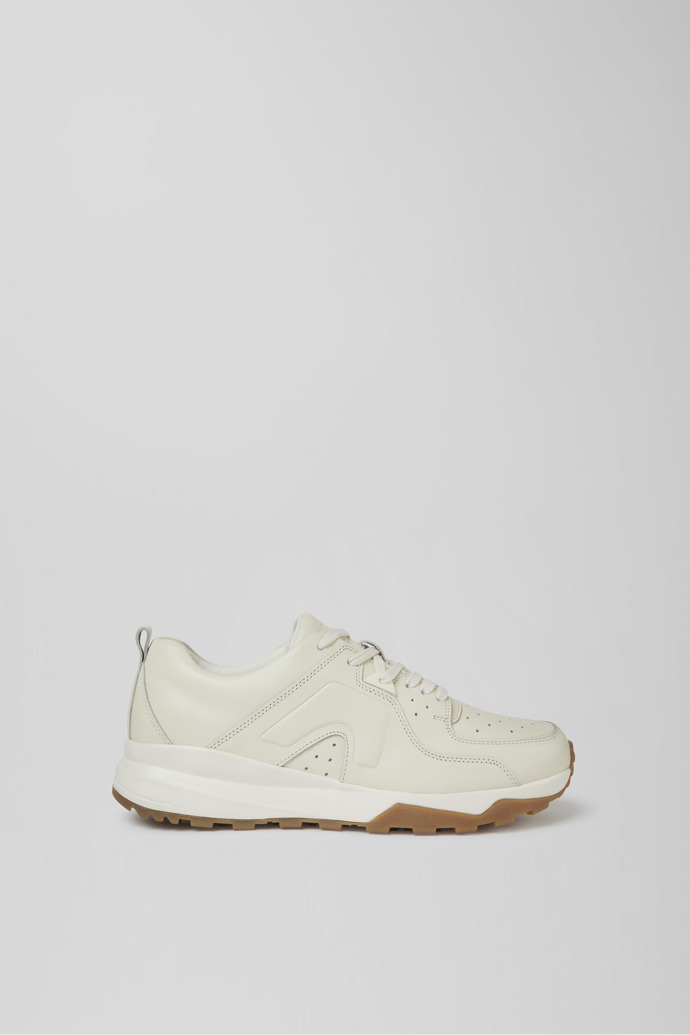 Image of Side view of Caddie Ivory white  leather golf sneakers