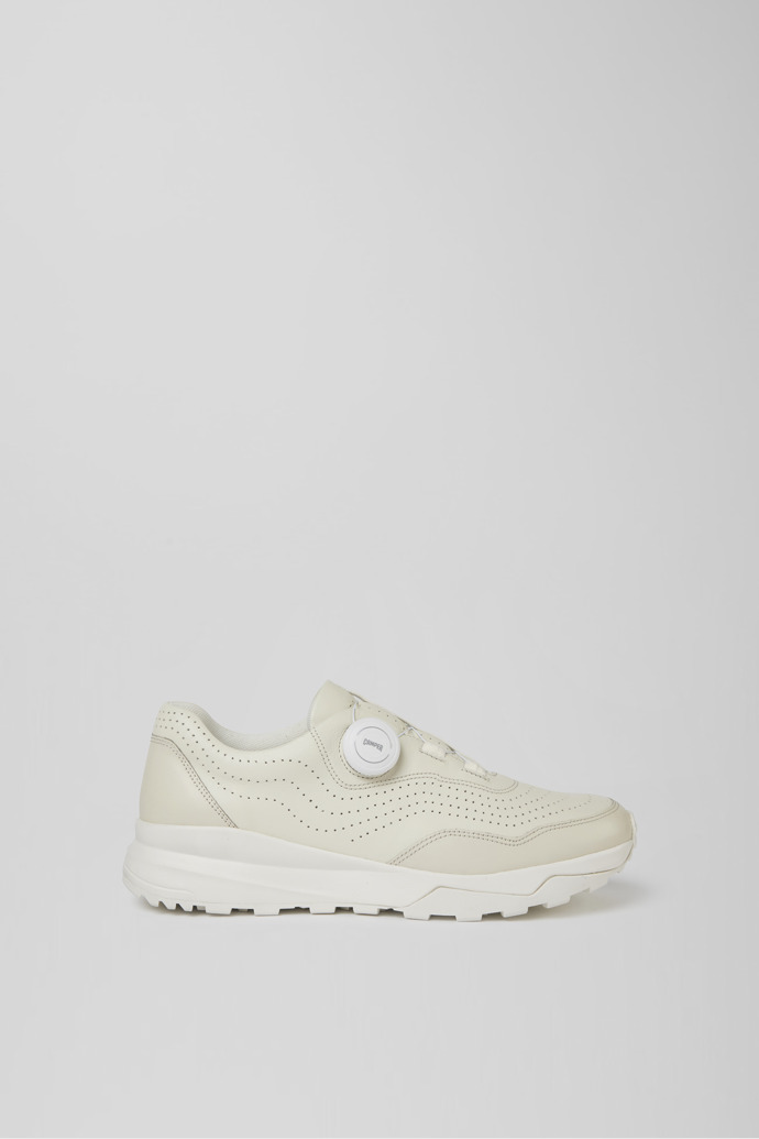 Side view of Looper Ivory white  leather golf sneakers