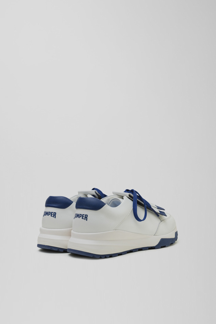 Back view of Spackler White and navy leather golf sneakers