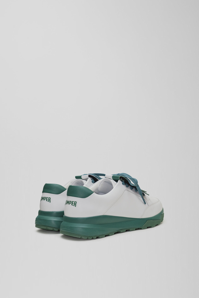 Back view of Spackler White and green leather golf sneakers
