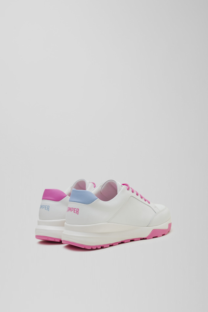 Back view of Spackler White and pink leather golf sneakers