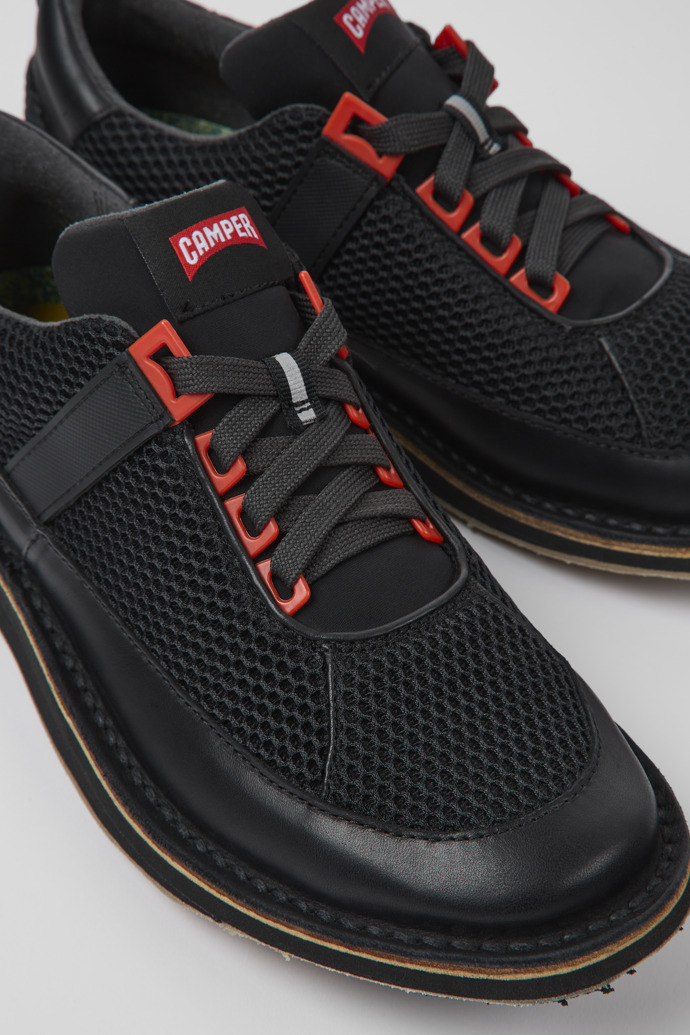 Close-up view of ReCrafted Black textile shoes for men