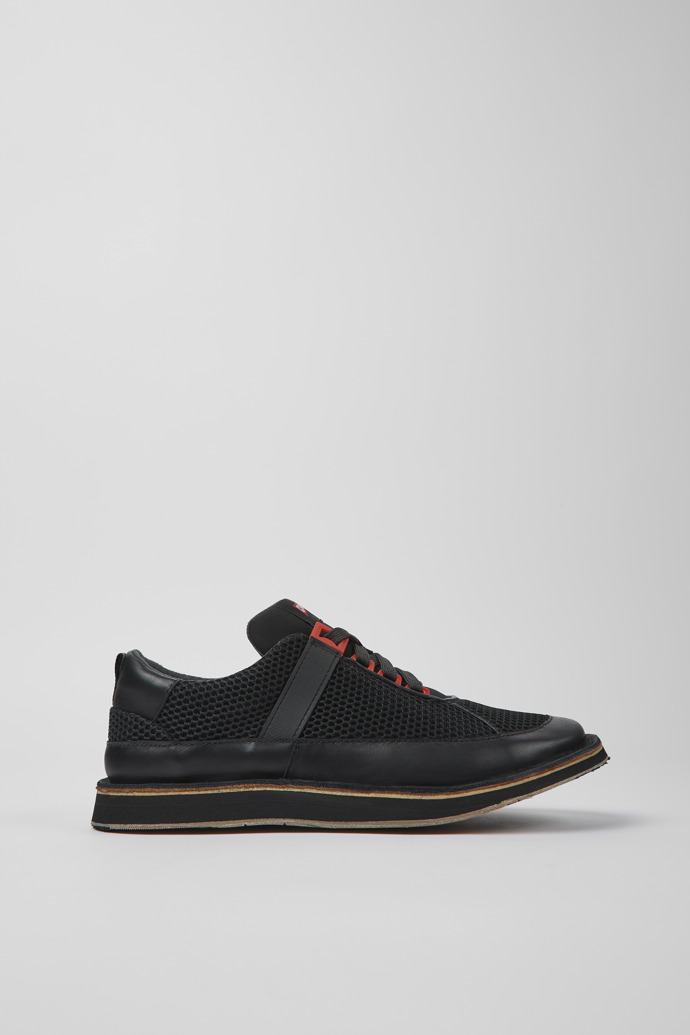 Side view of ReCrafted Black textile shoes for men