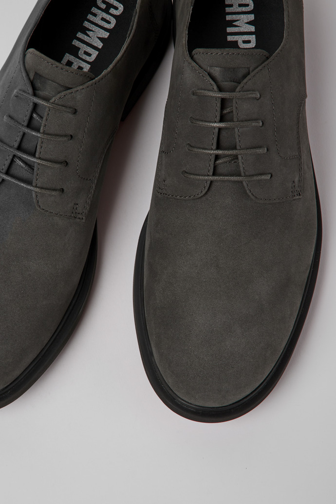 Close-up view of Neuman Grey nubuck shoes for men