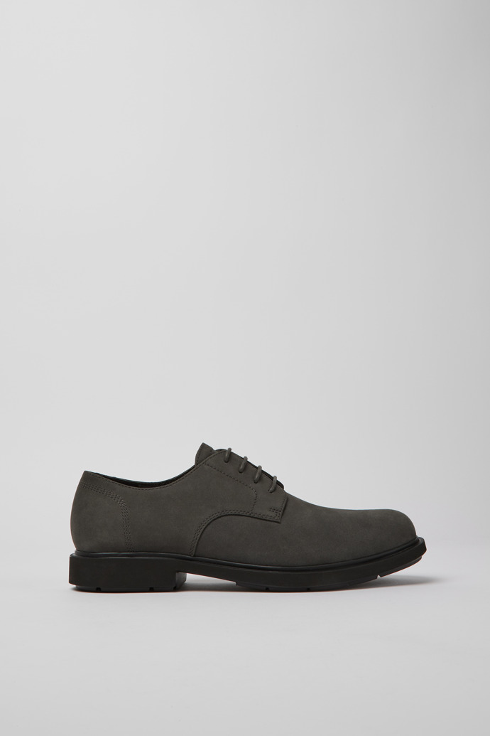 Side view of Neuman Grey nubuck shoes for men
