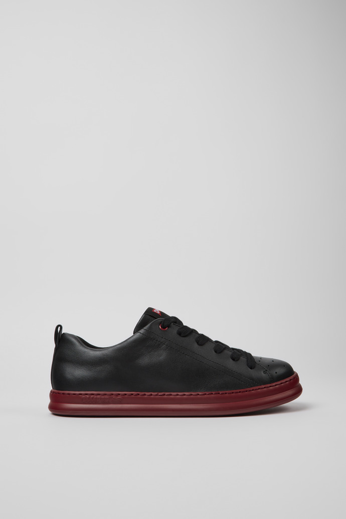Side view of Runner Black leather sneakers for men