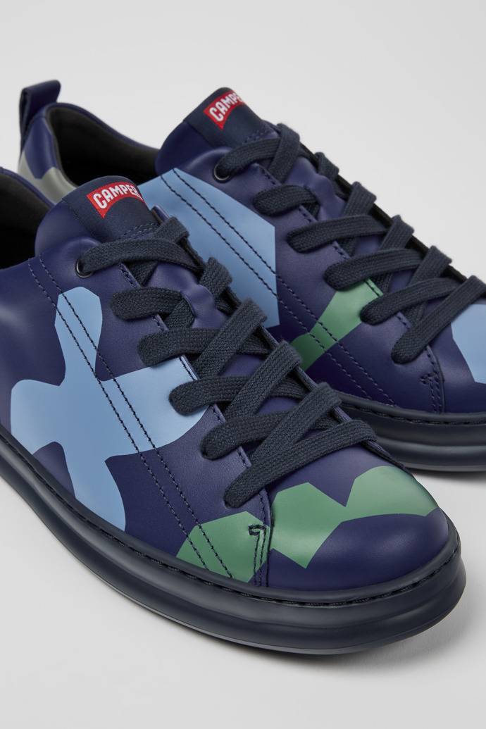 Close-up view of Twins Blue and green printed leather sneakers for men
