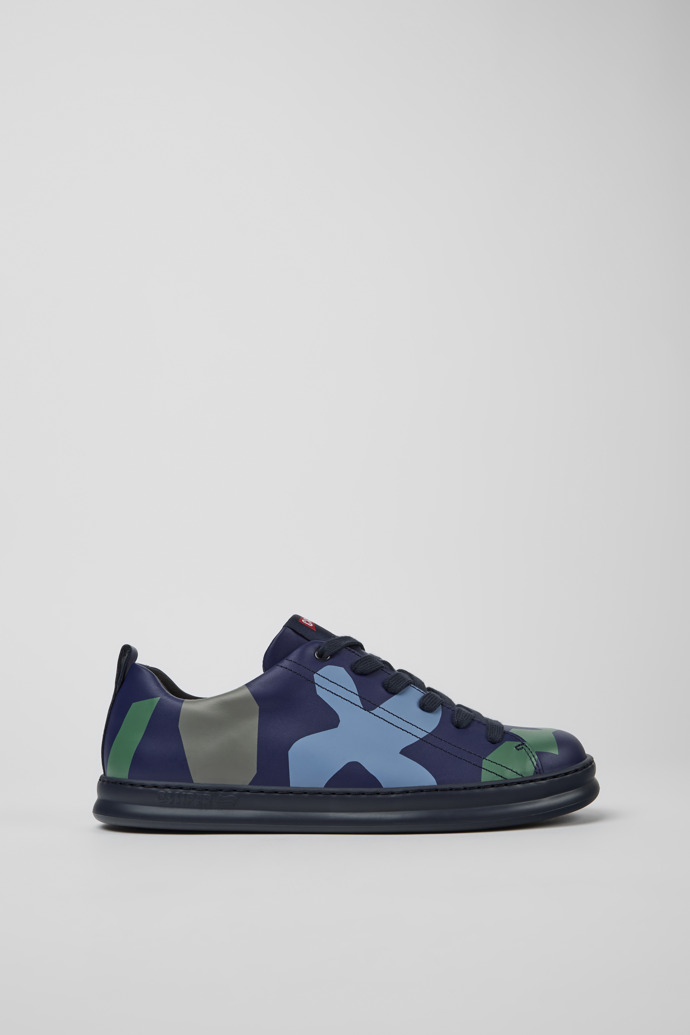 Side view of Twins Blue and green printed leather sneakers for men