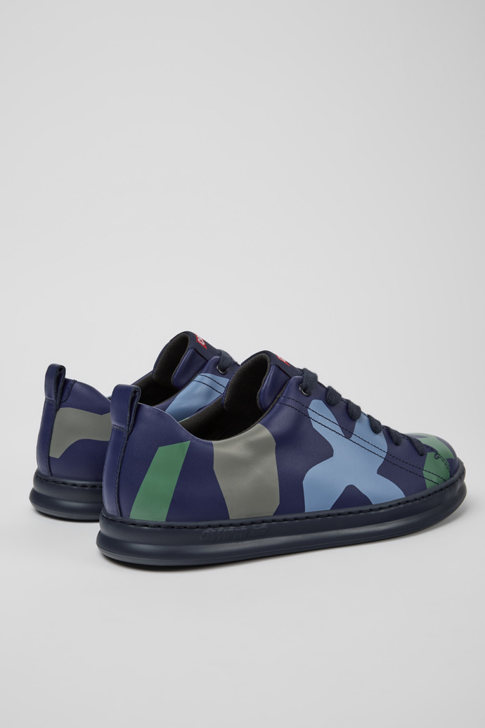 Back view of Twins Blue and green printed leather sneakers for men