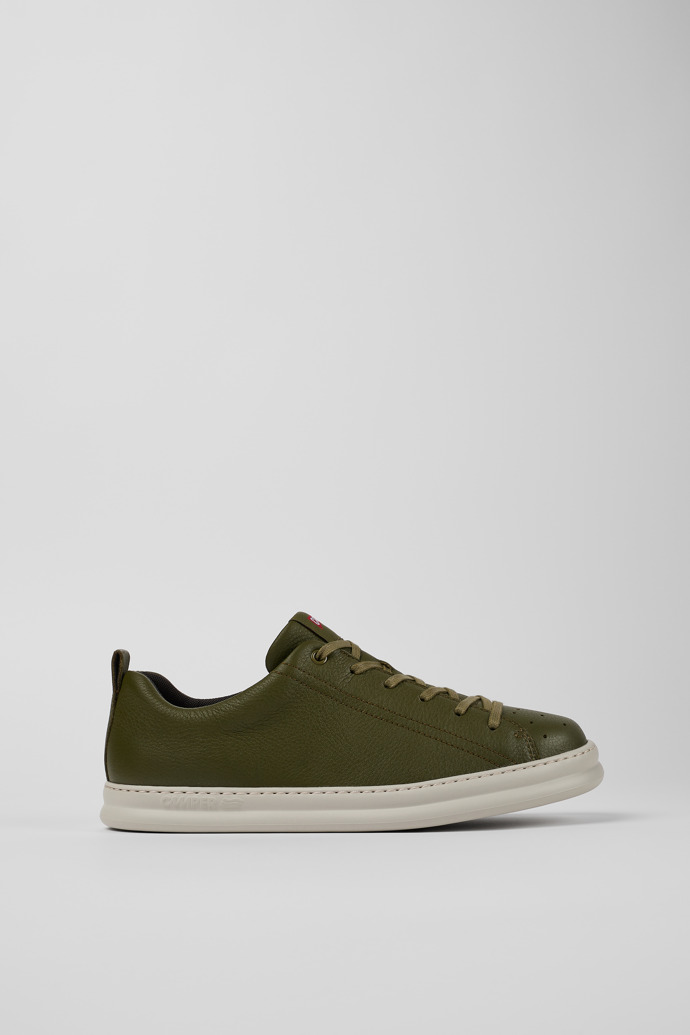 Image of Side view of Runner Green Leather Sneaker for Men