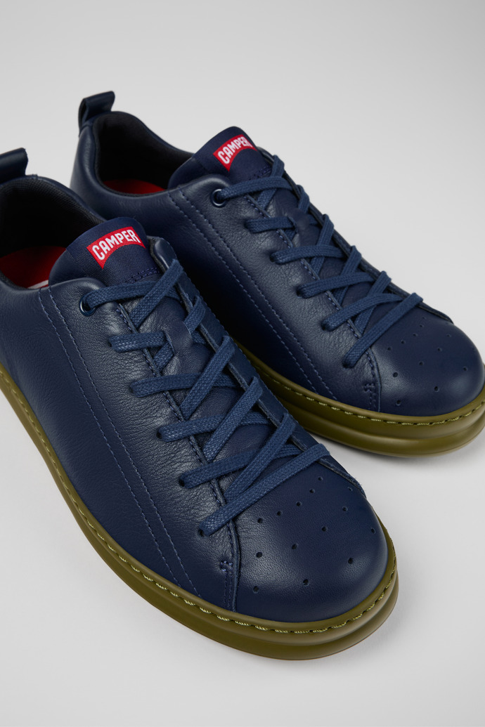 Close-up view of Runner Blue Leather Sneaker for Men