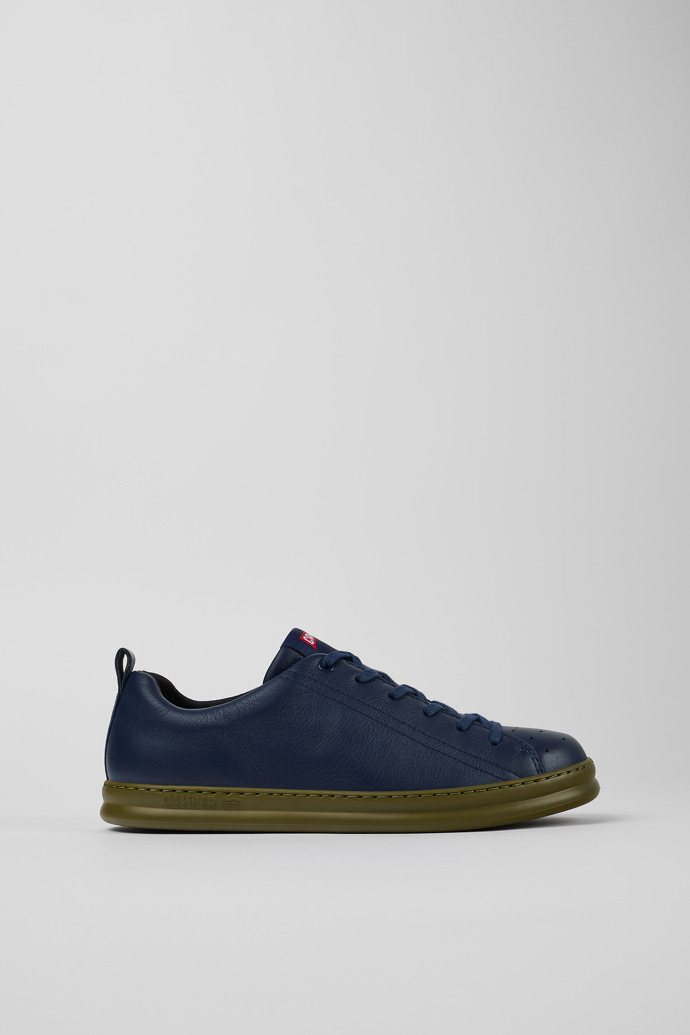 Image of Side view of Runner Blue Leather Sneaker for Men