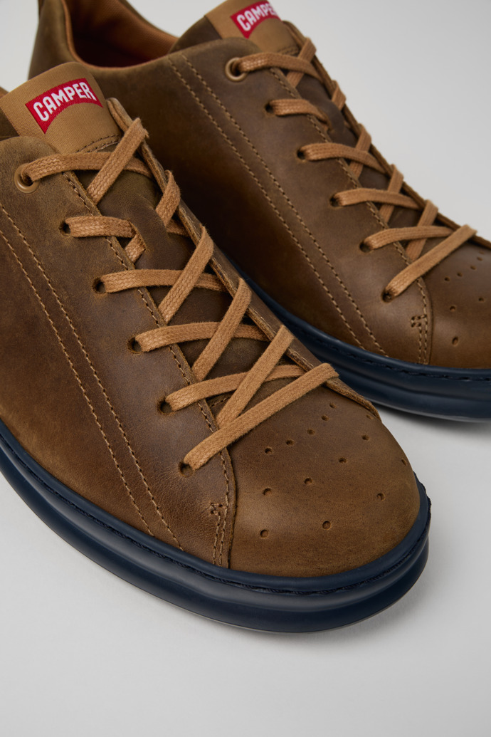 Close-up view of Runner Brown nubuck sneakers for men