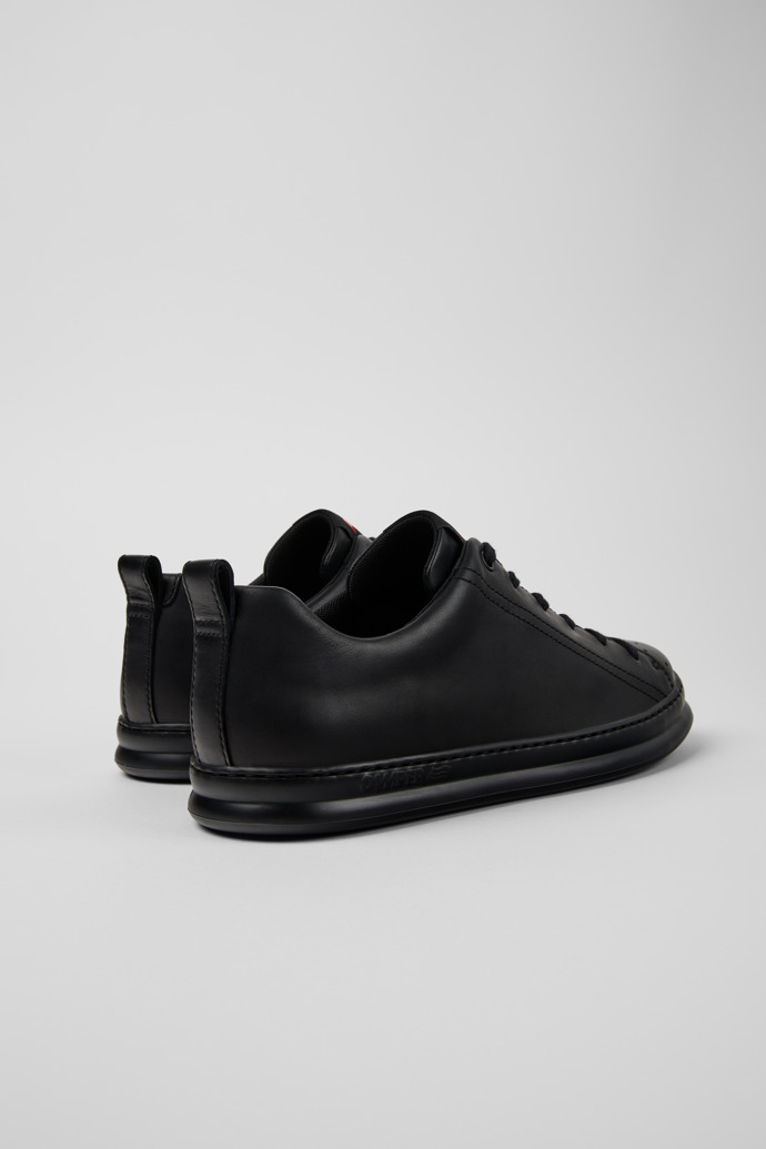 Back view of Runner Black leather sneakers for men