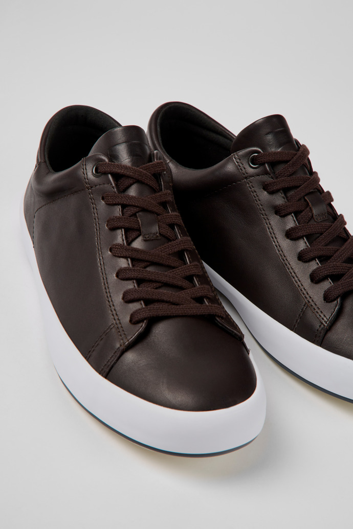 Close-up view of Andratx Dark brown leather sneakers for men