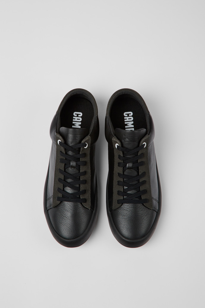 Overhead view of Andratx Black leather and nubuck sneakers for men