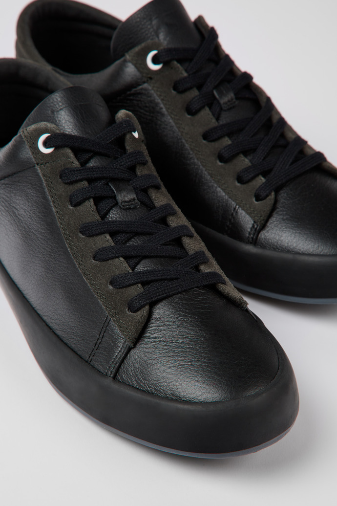 Close-up view of Andratx Black leather and nubuck sneakers for men