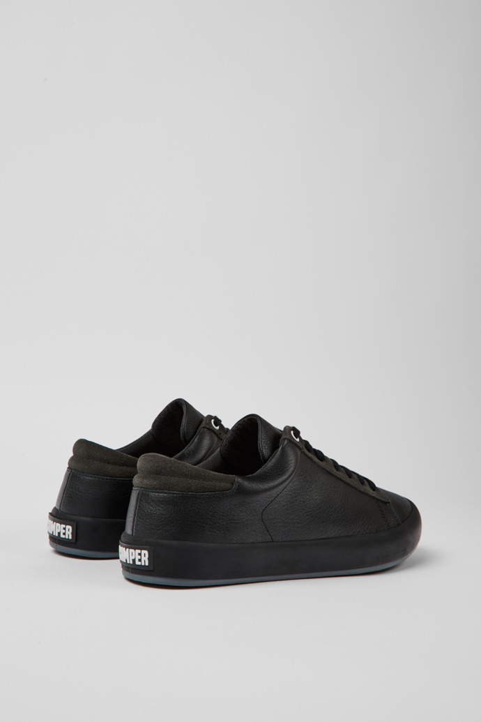 Back view of Andratx Black leather and nubuck sneakers for men