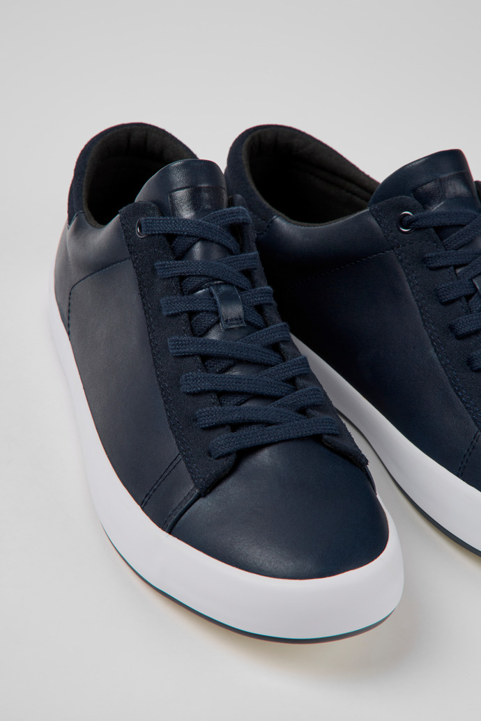 Close-up view of Andratx Blue leather and nubuck sneakers for men
