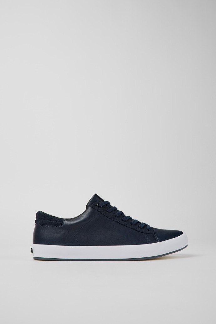 Image of Side view of Andratx Blue leather and nubuck sneakers for men
