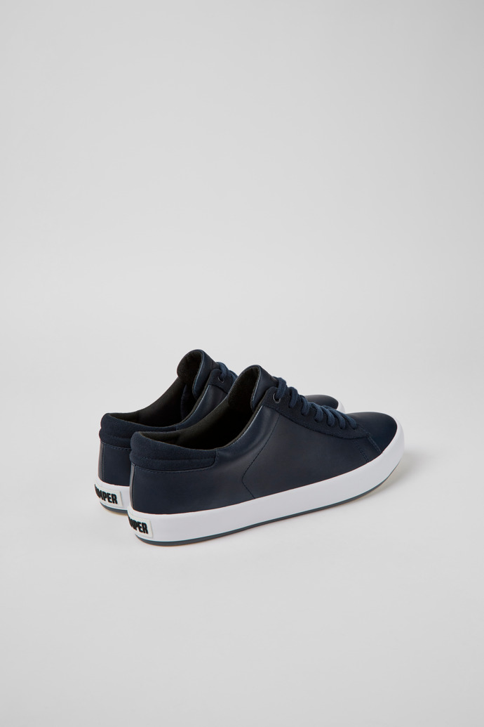 Back view of Andratx Blue leather and nubuck sneakers for men
