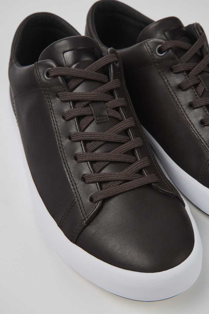 Close-up view of Andratx Brown leather sneakers for men