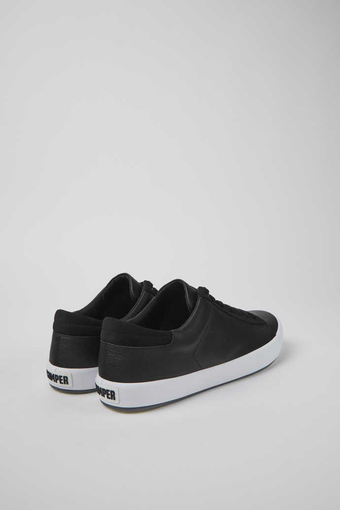 Back view of Andratx Black leather and nubuck sneakers for men