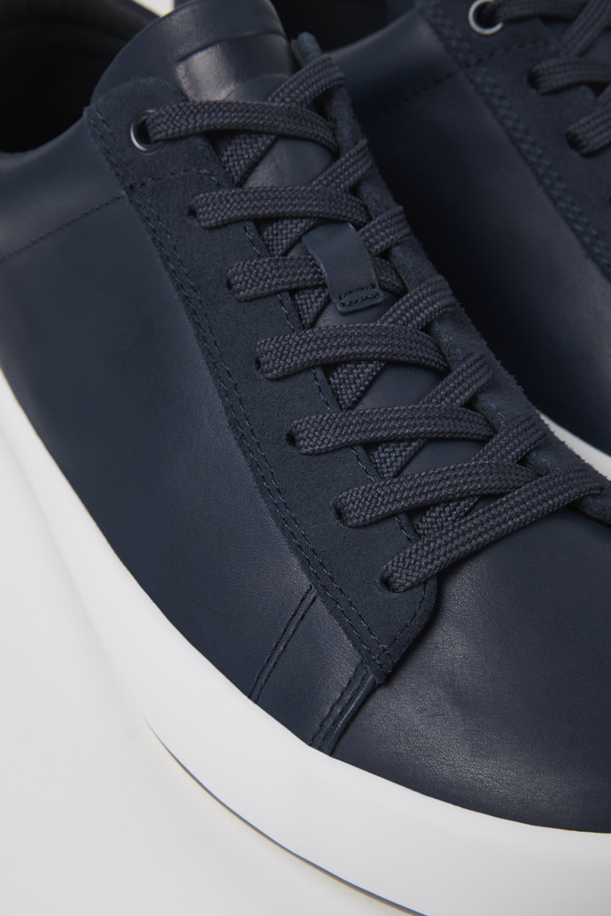 Close-up view of Andratx Blue leather and nubuck sneakers for men