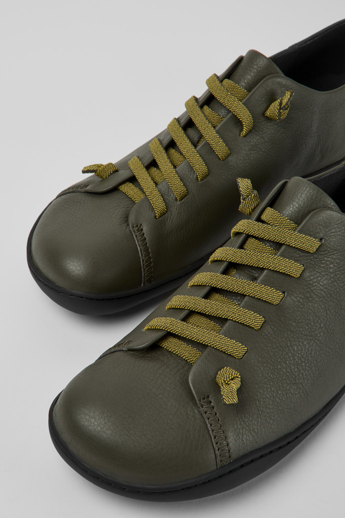 Close-up view of Peu Green leather shoes for men