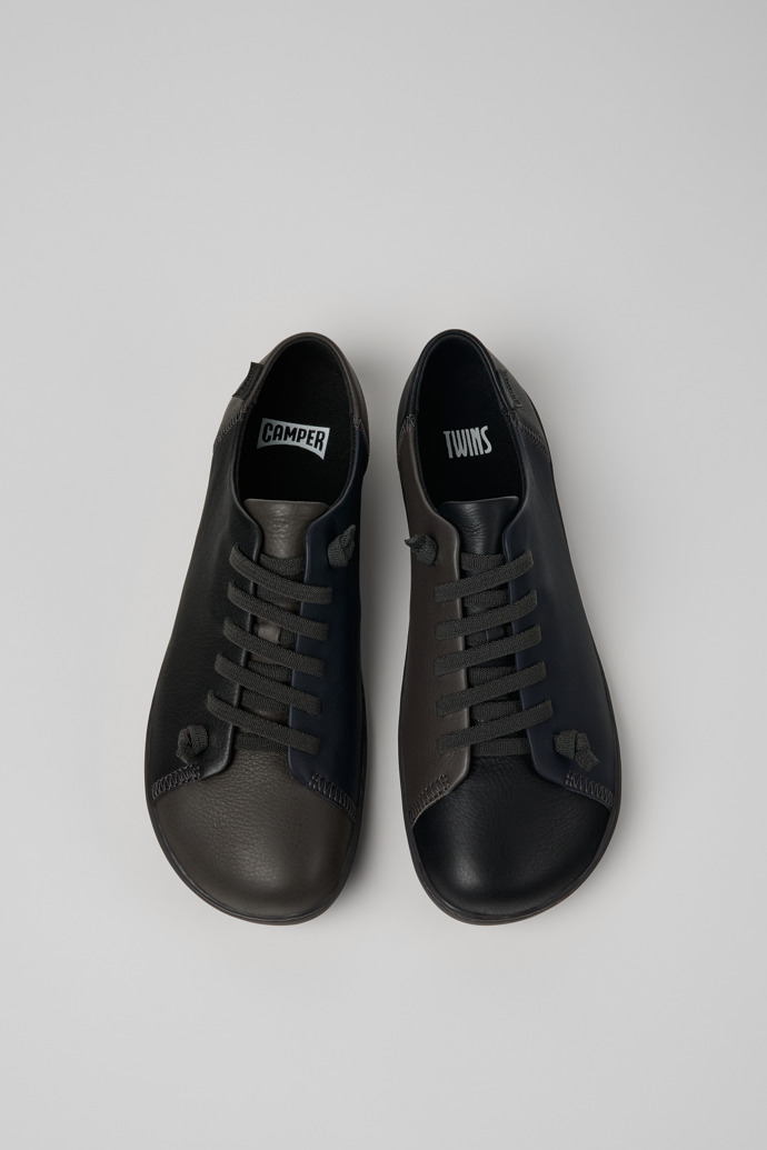 Image of Overhead view of Twins Black-gray leather shoes for men