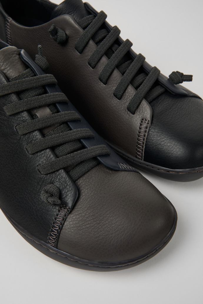 Close-up view of Twins Black-gray leather shoes for men