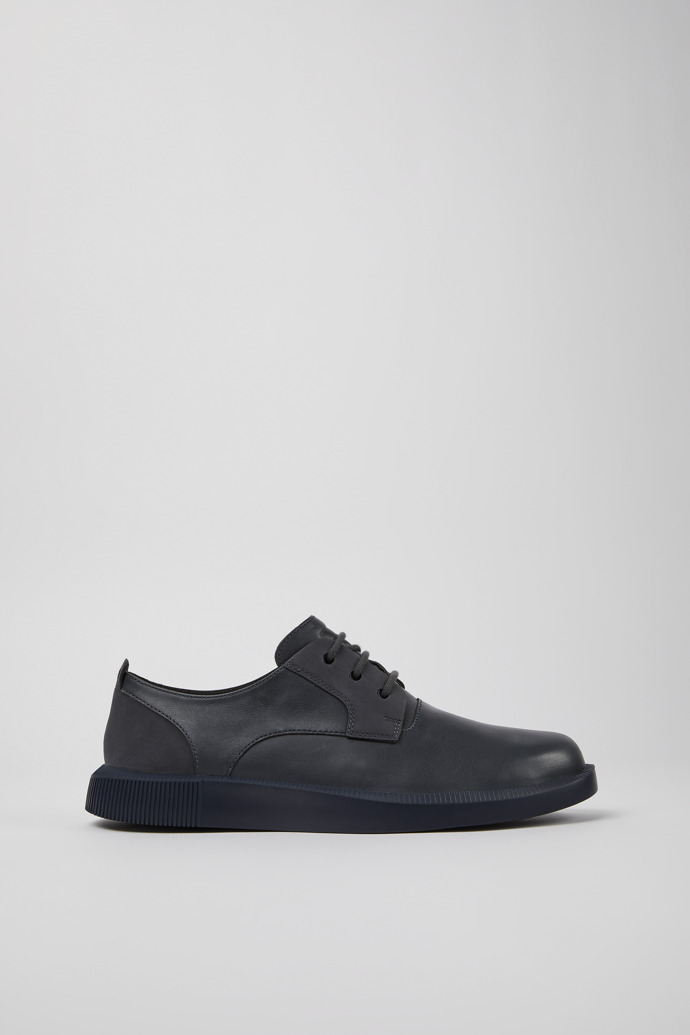 Image of Side view of Bill Dark gray leather and nubuck shoes for men