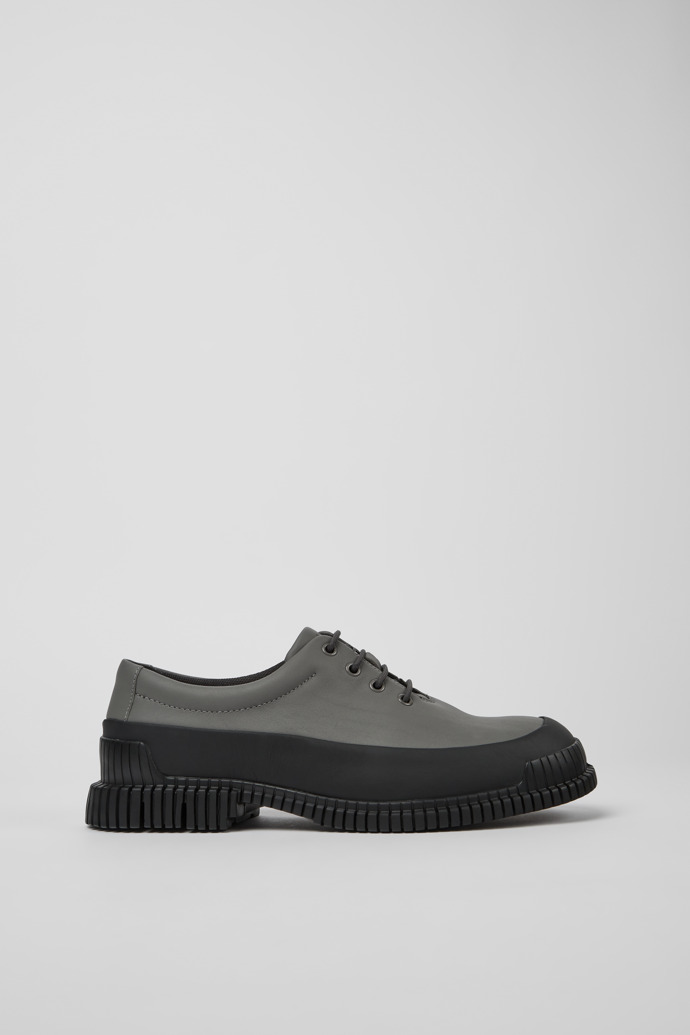Image of Side view of Pix Gray and black leather lace-up shoes for men