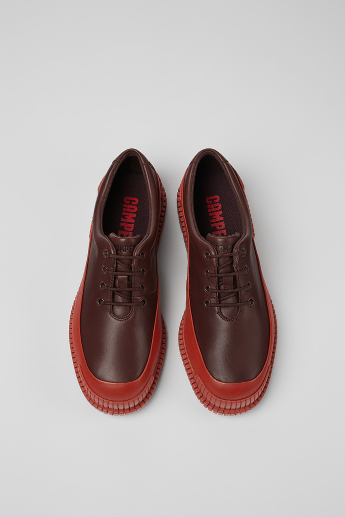 Overhead view of Pix Red and brown shoes for men