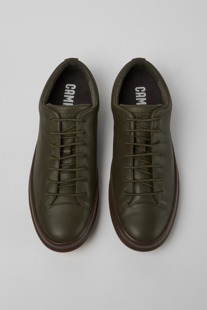 Overhead view of Chasis Green leather shoes for men