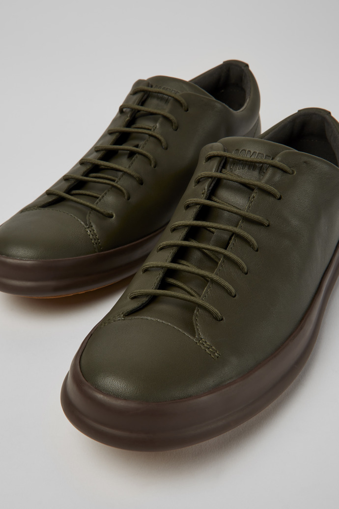 Close-up view of Chasis Green leather shoes for men