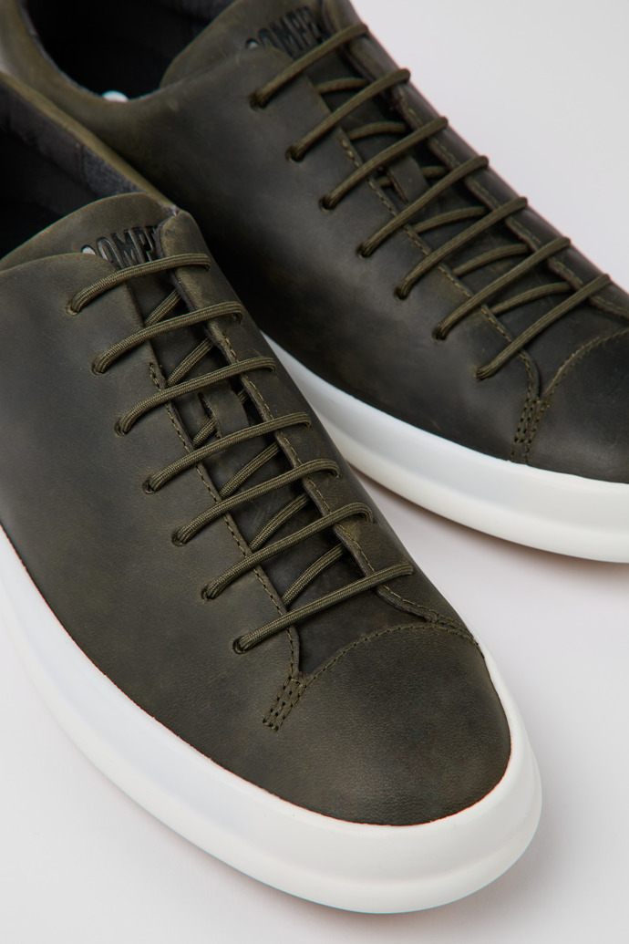 Close-up view of Chasis Dark green leather shoes for men