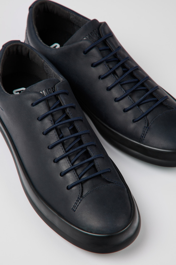 Close-up view of Chasis Navy blue leather shoes for men