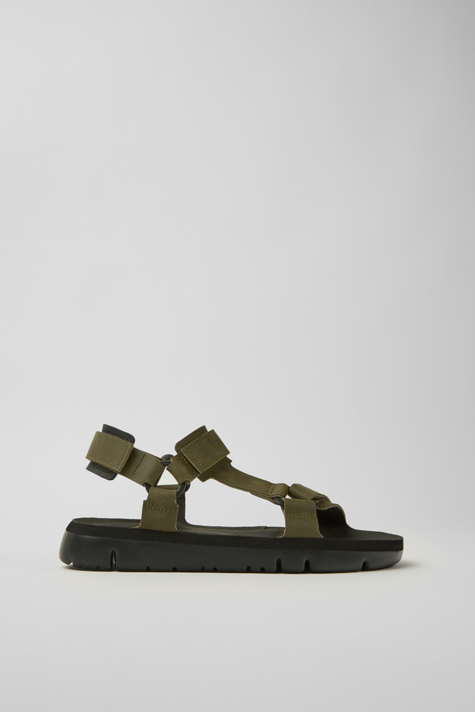 Image of Side view of Oruga Green leather sandals for men