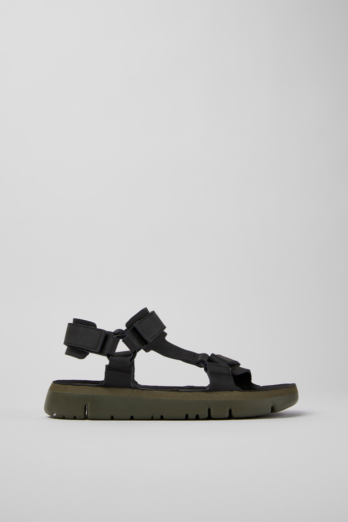 Side view of Oruga Black leather sandals for men